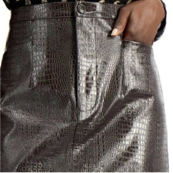 INC International Concepts Brown Reptile Embossed faux leather Pencil Skirt 6 - Picture 2 of 14